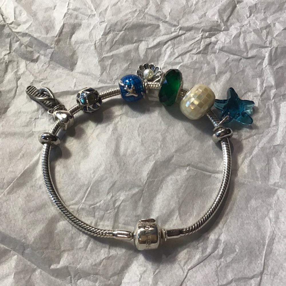 Soufeel sterling set, 2 stoppers, 7 charms, EUC